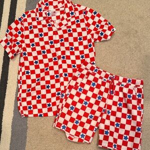 Kids Red & White Checkered shorts Set with Blue Stars